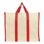 Metsi Big Eco Cotton Canvas Shopping Bag | Large Laminated Reusable Grocery Tote with Reinforced Handles | Heavy Duty, Foldable, Washable, Jhola Bag for Milk, Fruits & Vegetables, Red - Pack of 3