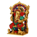 ARTVARKO Brass Lord Ganesh Murti Ganesha Sitting on Lotus Singhasana with Kalash and Mouse Idol Statue for Home Showpiece and Gift Height 7.5 Inch.