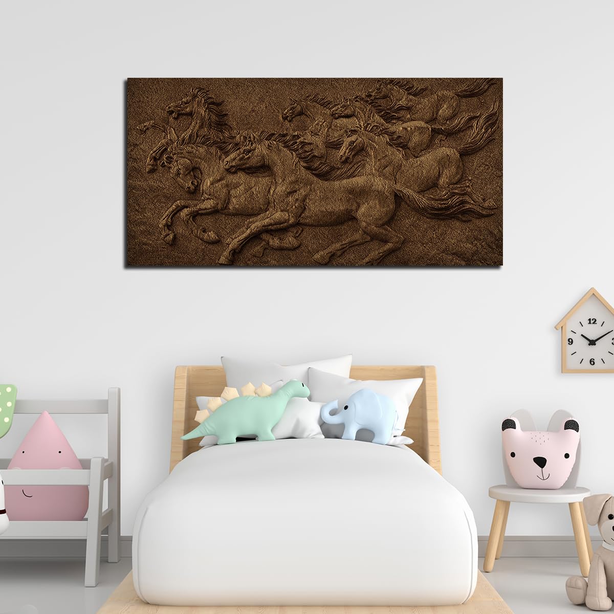 VIBECRAFTS Canvas Paintings for Living Room Drawing Room 3D Seven Horses Running Premium Wall Painting Fitted with Wooden Frame for Home|Office|Gift(PTVCH_2296NV)