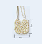 ATICUE Handcrafted Stylish Cotton Yarn Handknitted Crochet Bag with with Lining and Zipper Closure for Women (9x10 Inch) (Beige)