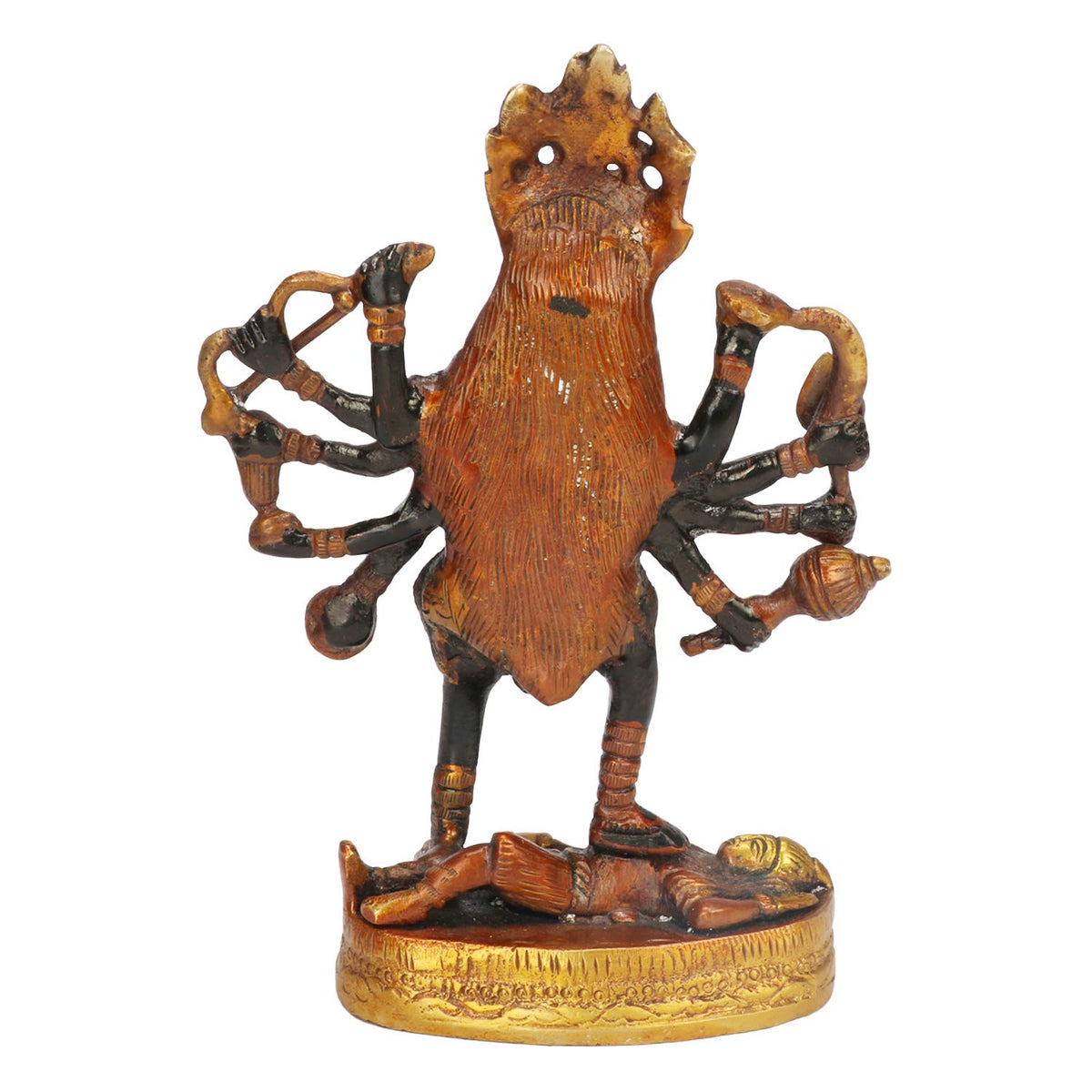 ARTVARKO Pure Brass Maa Kali Murti with Shiva Idol 7.5 Inches | Handcrafted Mahakali Adi Shakti Statue for Home Temple, Mandir & Puja | Religious Brass Sculpture for Spiritual Décor & Gifting
