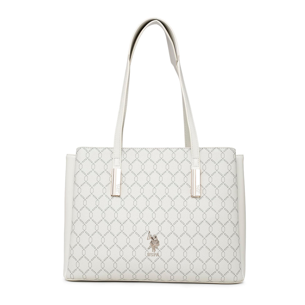 Cia Off White Tote Handbag With Monogram Detail Fits Upto 15 Laptop