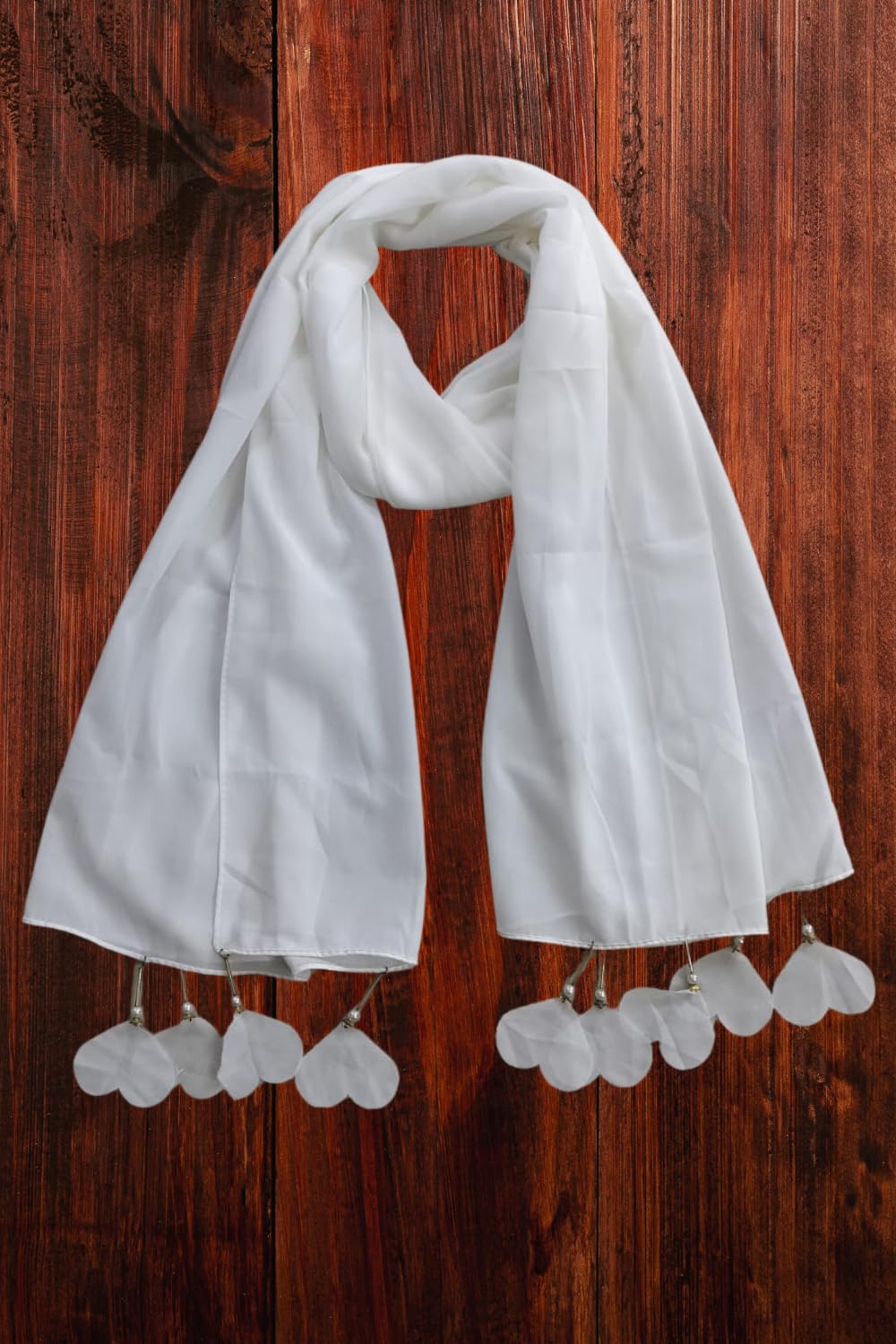 FM Trends Stylish Plain Scarf for Women & Girls | Solid Color Stole, Dupatta, Shawl | Elegant Ladies Accessory (White, Georgette 1.7 Meters)