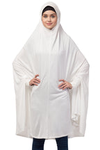 NAZNEEN Women's Full Coverage Khimar Hijab with Sleeves and Under Cap |Solid Pattern Cotton Set for Hajj, Umrah, and Prayer| Comfortable One-Size Head Cover (WHITE KHIMAR & complimentary HEAD BAND