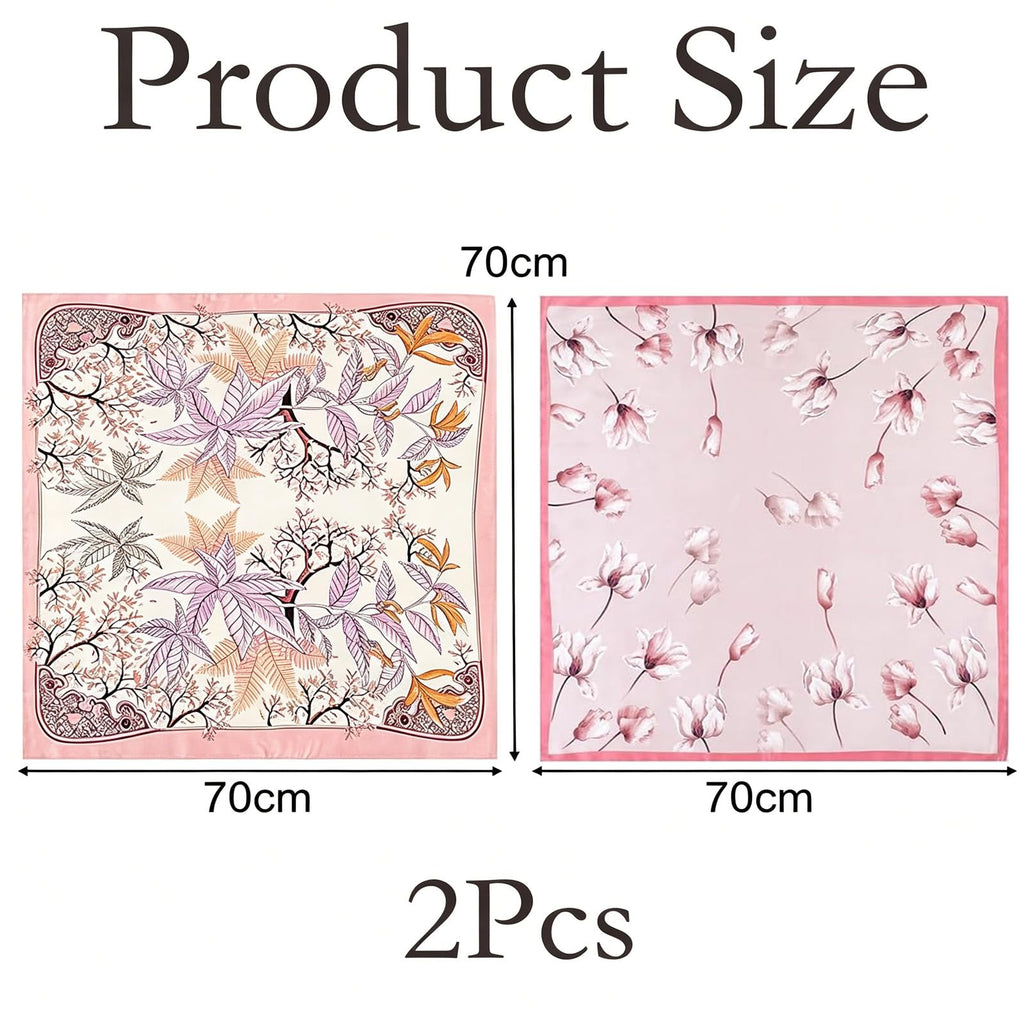 FVALIRD 2-Pack Pink Square Scarves for Women, 70x70cm Stylish Bandana and Head Scarf for Neck Decoration and Outfit Accessories