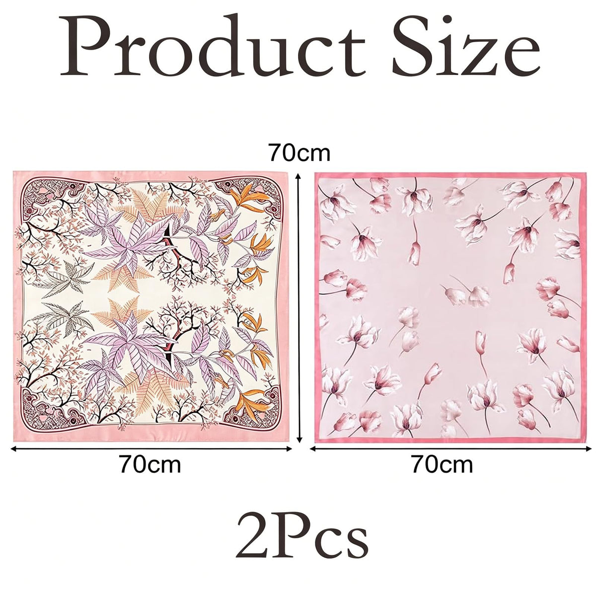 FVALIRD 2-Pack Pink Square Scarves for Women, 70x70cm Stylish Bandana and Head Scarf for Neck Decoration and Outfit Accessories