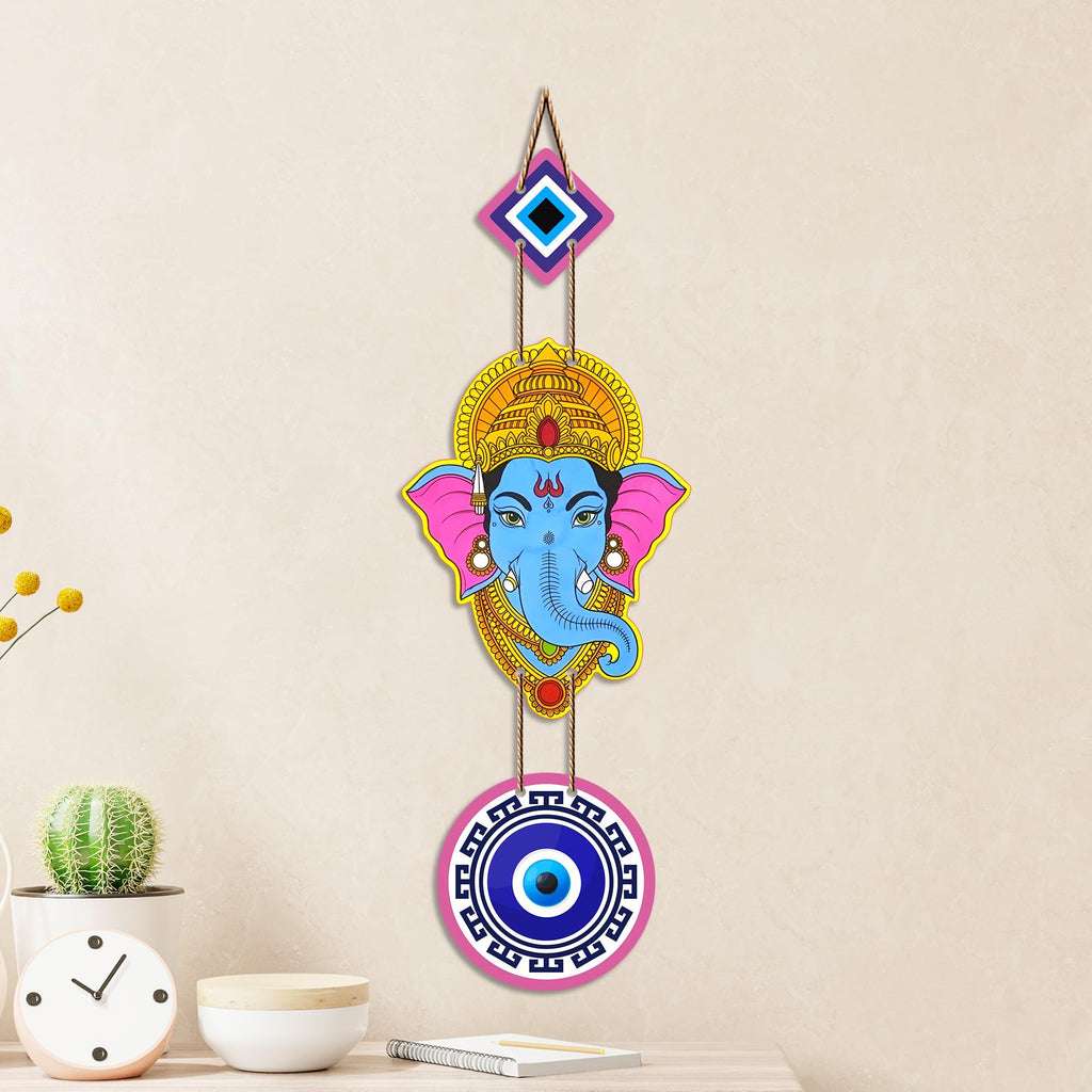 Artvibes Lord Ganesha Evil Eye Wall Hanging for Main Door Entrance Decor | Nazar Dosh Protection Hanging for Home Temple Living Room | Office | Vastu Blessing Positive Energy Decorative Art (WH_8562N)