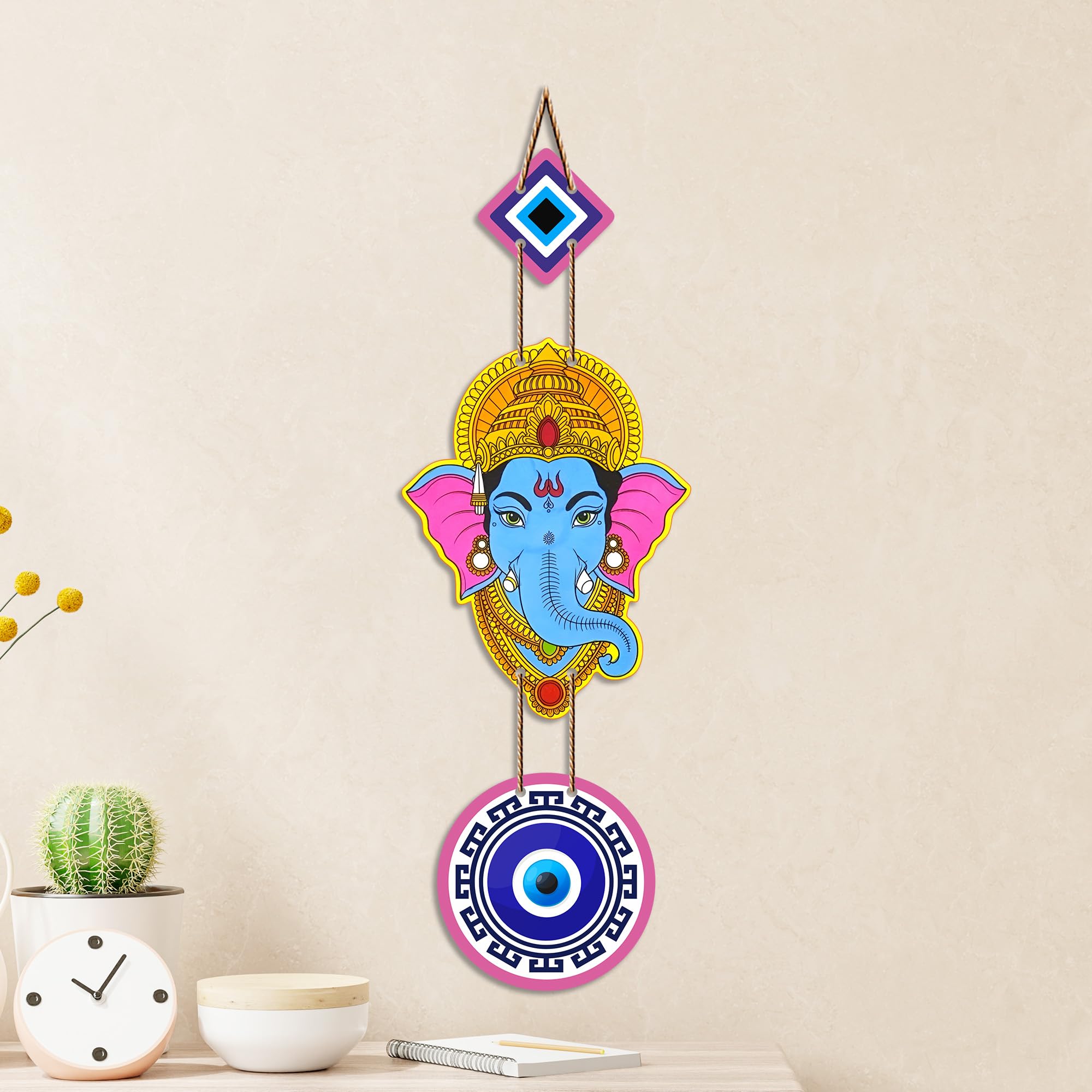 Artvibes Lord Ganesha Evil Eye Wall Hanging for Main Door Entrance Decor | Nazar Dosh Protection Hanging for Home Temple Living Room | Office | Vastu Blessing Positive Energy Decorative Art (WH_8562N)