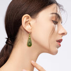 Bohemian Crystal Teardrop Pendant Earring,Vintage Olive Green Hollow Out Flower Floral Dangle Earrings,National Style Geometry Enamel Flower Hook Earrings,Handmade Ethnic Statement Jewelry for Women