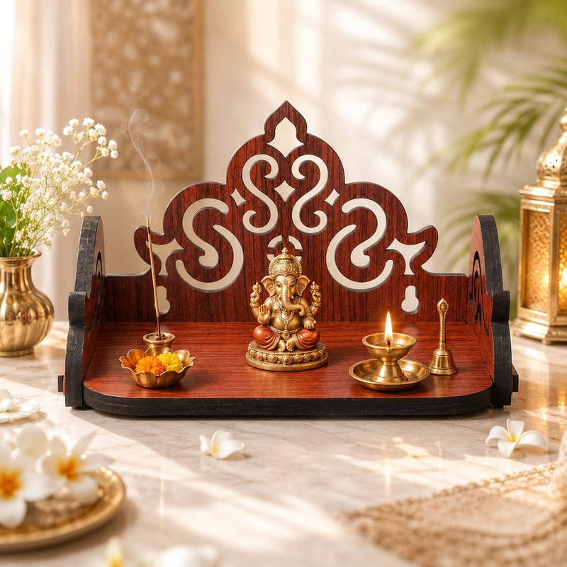 Gift Kya De Wooden Mandir for Home, Pooja Temple for Home & Office, Singhasan for Laddu Gopal & Krishna Ji, Small Devghar for Prayer Room, Decorative Tabletop Mandir for Daily Worship
