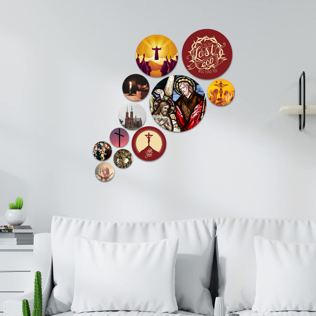 Artvibes Designer MDF Wooden Wall Hanging Decoration Item for Home | Office | Gift | Wall Decor Hanging Items | Wall Art | Living Room | Bedroom (WPS_108N), Pack of 11 Pieces