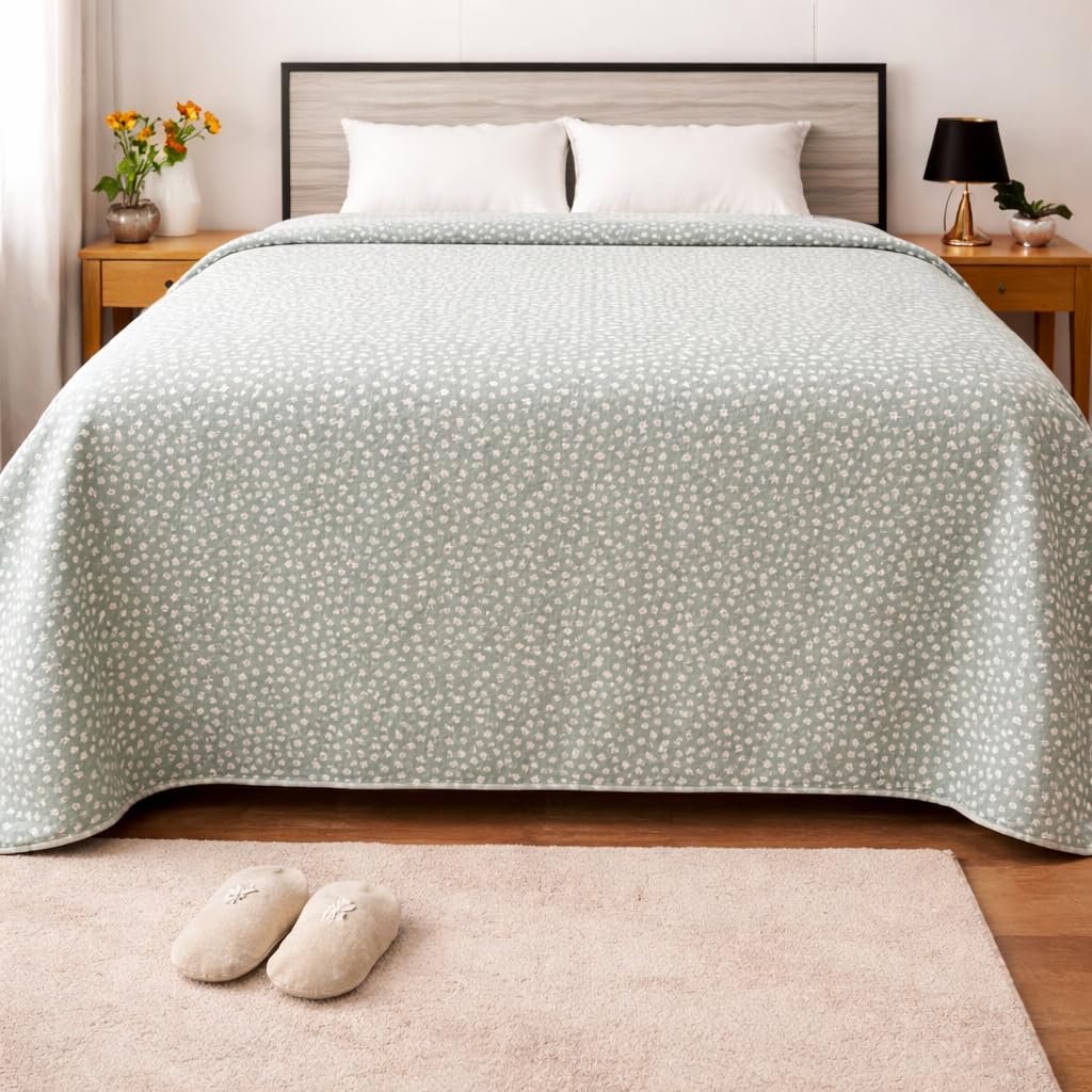 Premium Flannel Dohar for Double Bed | Ultra Soft & Lightweight AC Blanket | Breathable All Season Blanket Ac Quilt for Summer & Mild Winter | Machine Washable (84x90 Inches)_Soft Mint Dots Kafalo