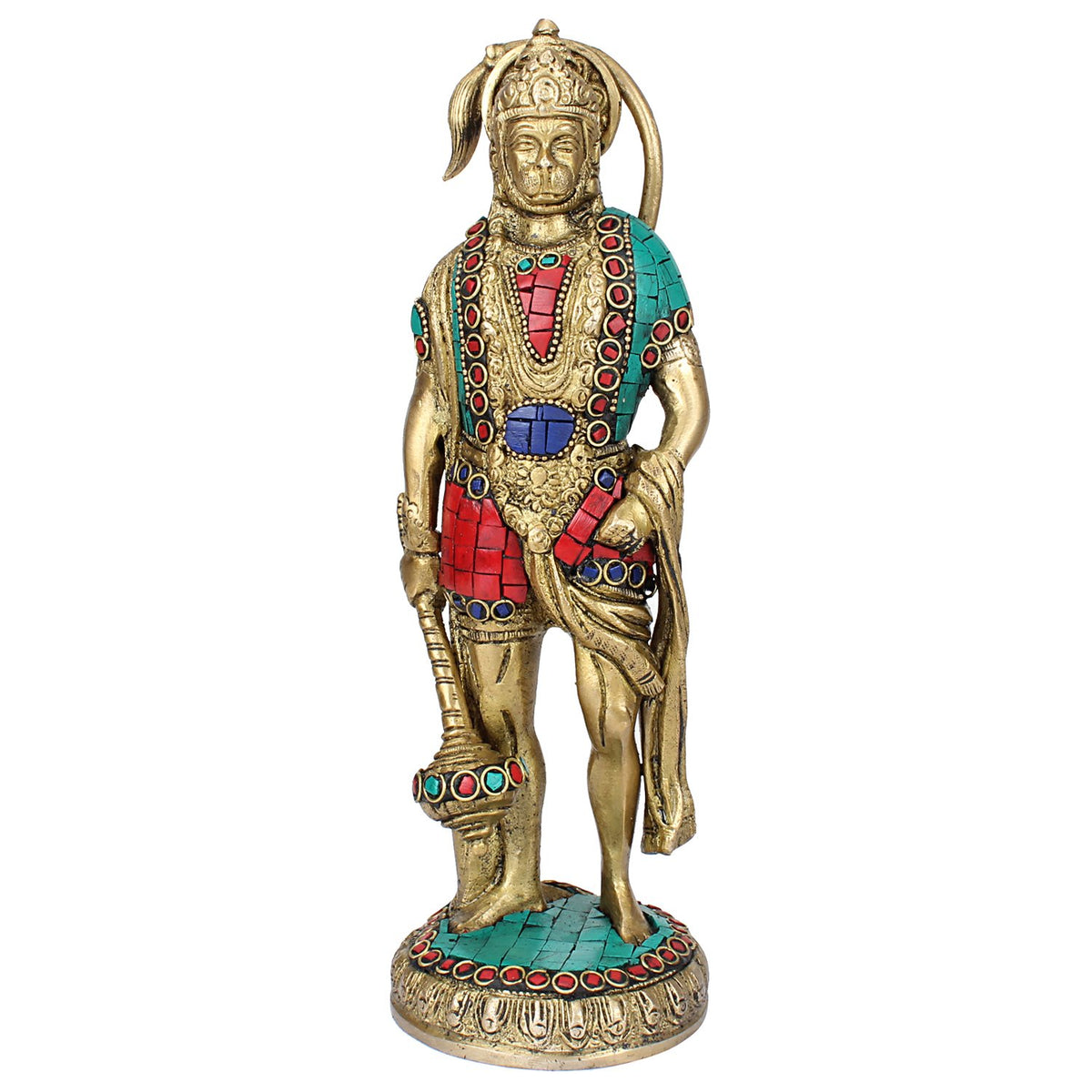 SVARUP Brass Hanuman Ji Murti Lord Balaji Bajrangbali Bahubali Sankat Mochan Bhagwan Idol Multicolor Height 10 Inches