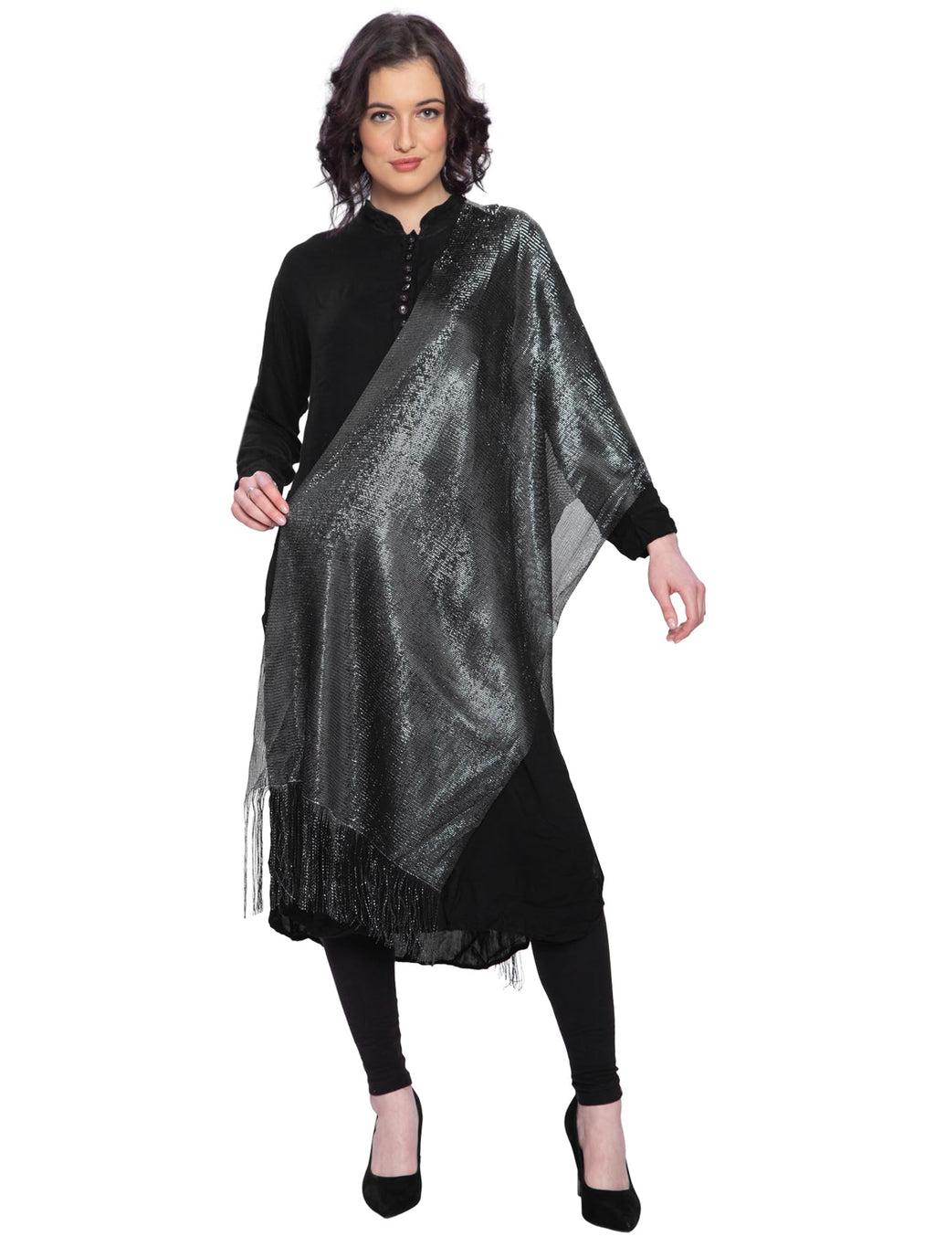 ZEN APPAREL Women's Fashionable Shiny Netted Scarf (Black)
