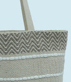 DOLCE CASA Large Eco-Friendly Handmade Boho Cotton Handbag For Cloth Shopping Bags For Market Carry Milk, Fruits, And Vegetables jhola bag, 20×5×15 Inches (1, White/Beige, 20 X 5 X 15)