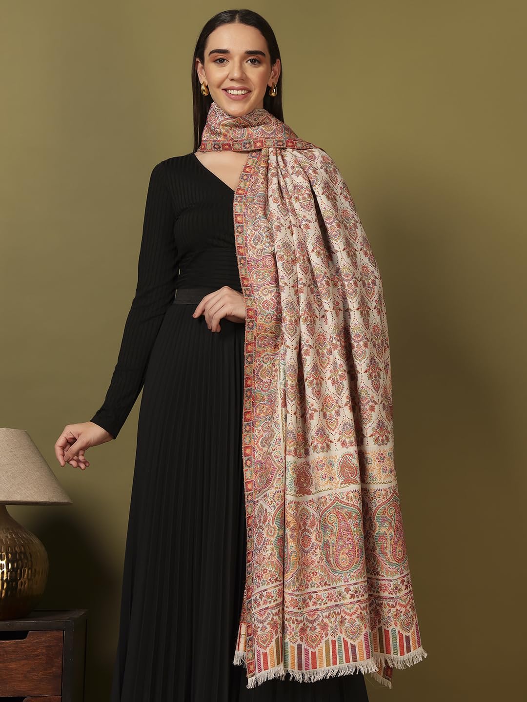 Pashmoda Women Gulraiz Kaani Wool Blend Kashmiri Shawl (Size: 40x80in, 101x203cm) RSS43