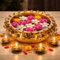 ARTVARKO™ Traditional Brass Urli with Bells Flowers Bowl Showpiece for Floating Candles Home and Office Decoration Diwali Decoration Gift 6 Inch