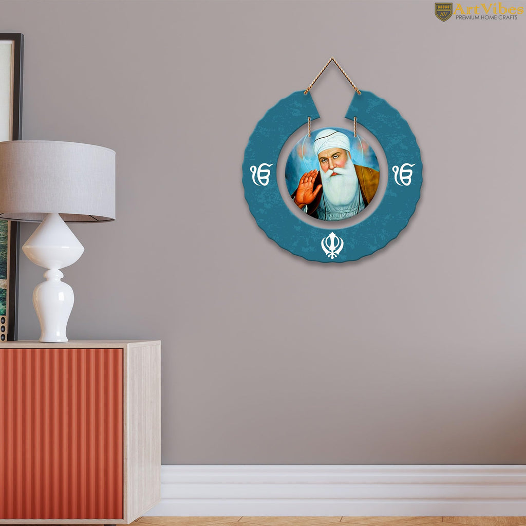 Artvibes Guru Nanak Dev Round Shape MDF Wooden Wall Decor Items | Spiritual Decor Items | Wall Art Paintings | Wall Sculpture | Signs & Plaques| Stylish Modern Decor Item | Gift Items (WH_9805N)