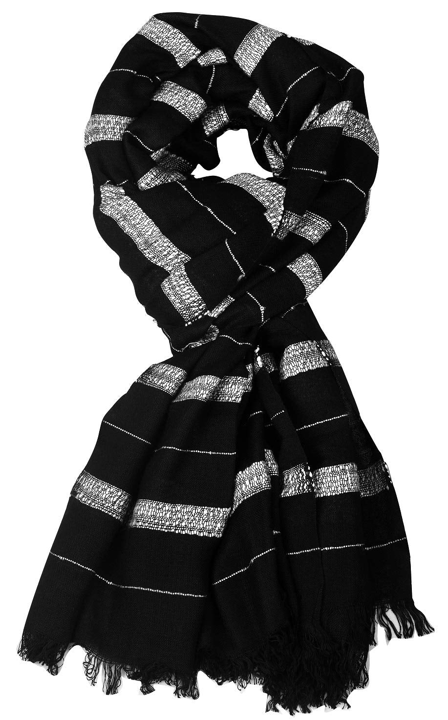 Aimee Men's Striped Rayon, Cotton Scarf (BPCV1_Black)