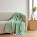 SAJAVAT HOME Hand Knitted Cotton Sofa Throw Blanket | Fresh Green All-Season Sofa Throw, Couch & Bed | Soft Lightweight Knit with Tassels | 80×52 Inches (204×132 cm) Kafalo