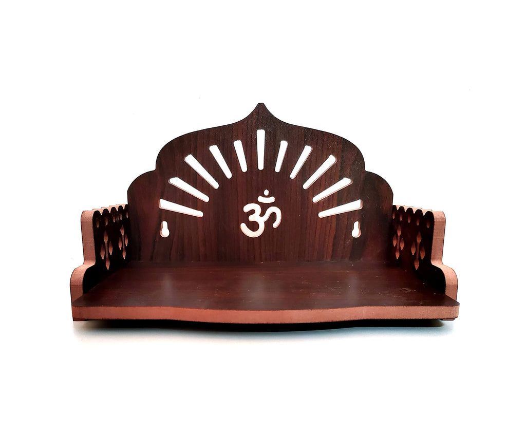 DIVOKAH® MDF Small Wooden Temple/Wall Shelves/sinhasan/Pooja Stand(8.5 in * 6 in * 5.5 in) (8 MM Plywood Thickness) (BR OMSUN)