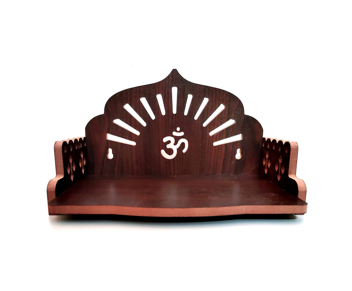 DIVOKAH® MDF Small Wooden Temple/Wall Shelves/sinhasan/Pooja Stand(8.5 in * 6 in * 5.5 in) (8 MM Plywood Thickness) (BR OMSUN)