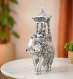 KridayKraft Handcrafted Metal Elepant Kondapalli Maharaj Ambari Rajasthani Rajwadi Elephant Showpiece Statue, 24 Cm Height, 900 Gm Weight, Intricate Carvings, Silver
