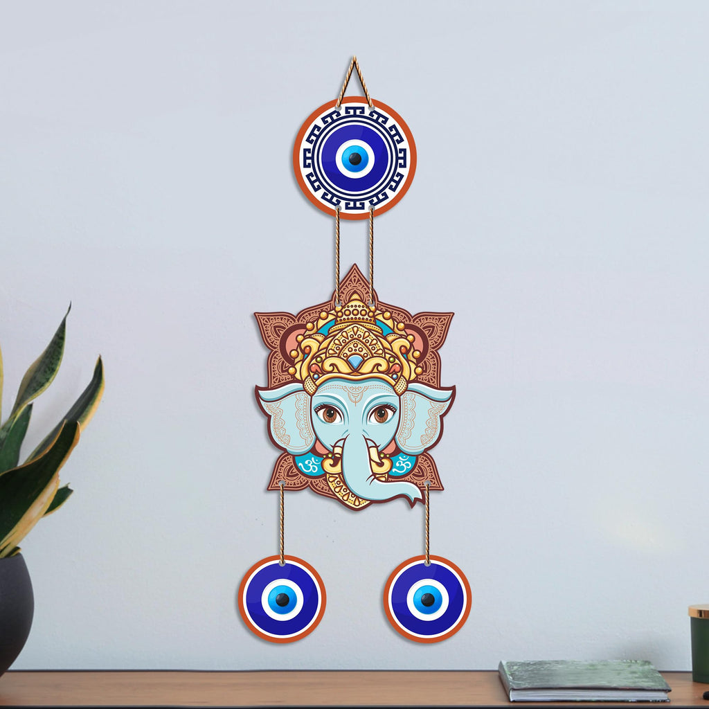 Artvibes Lord Ganesha Evil Eye Wall Hanging for Home Entrance | Spiritual Nazar Battu MDF Wall Decor | Vastu Decorative Wall Art for Living Room | Office | Temple & Main Door | Gift Item (WH_8552N)