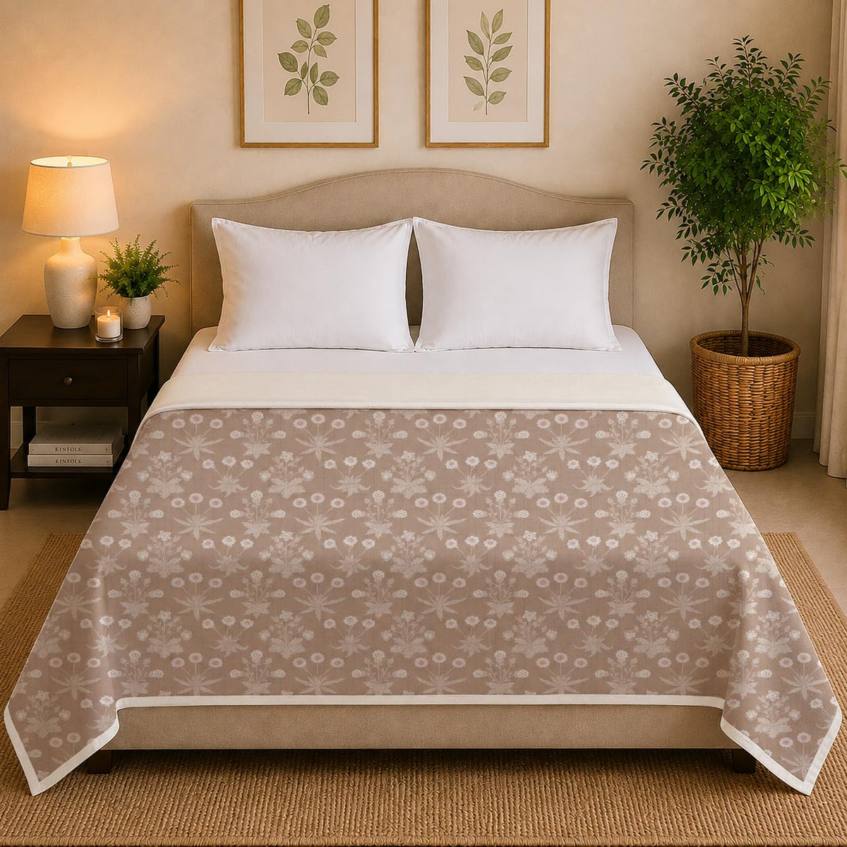 Linen Home Reversible Dohar Double Size Light Brown & Ivory Kafalo