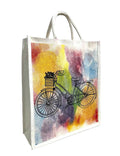 Jute Club Printed Canvas Bag|Shopping|Office|Tiffin| Multipurpose|Eco Friendly with Zipper lock|Spacious|100% Organic Cotton Tote with Lamination-14 X16 X5 (5Pc, Glowing Cycle)