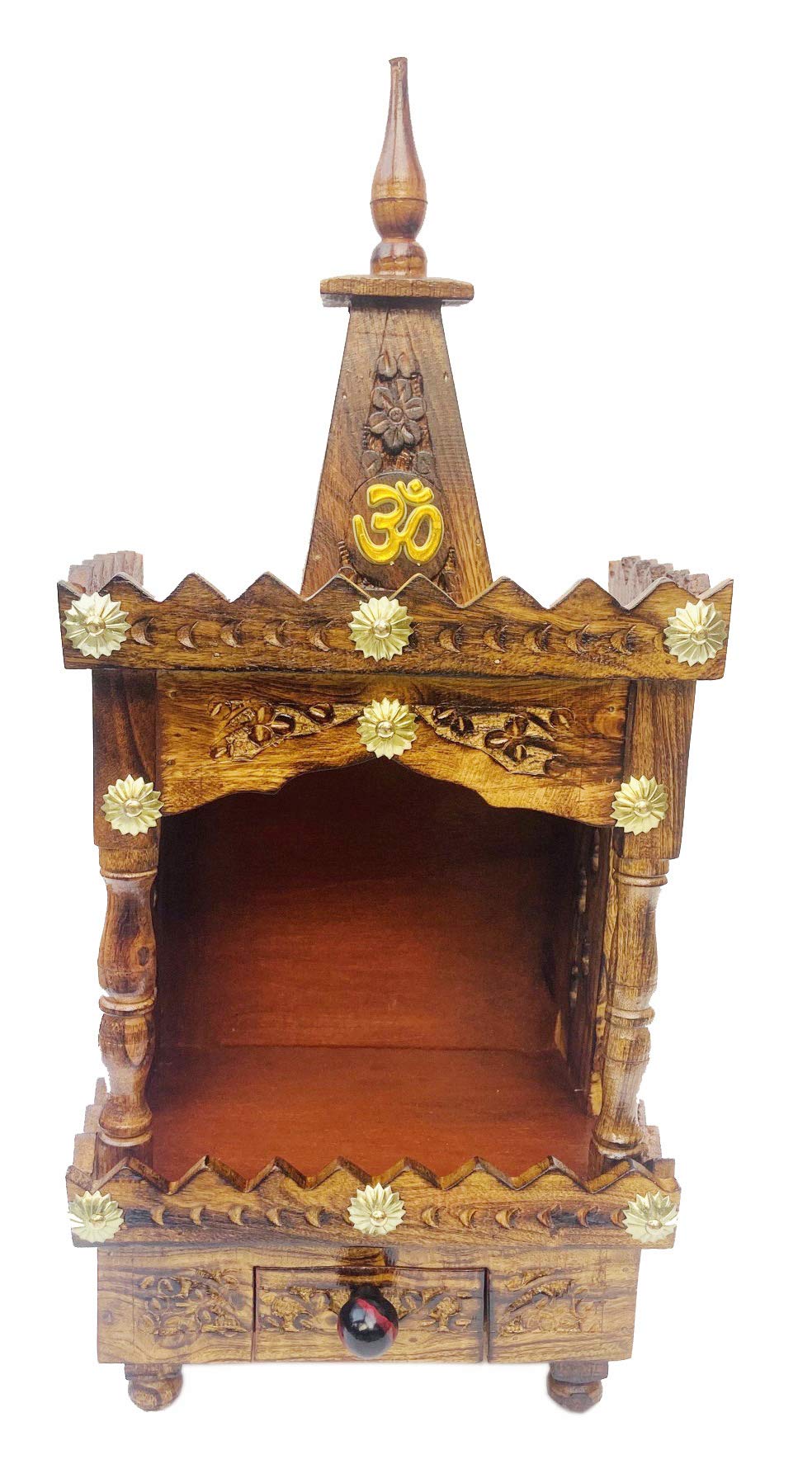 Sk Handicrafts Wooden Handmade Decor/Pooja Temple for Home and Office with Small Drawer (12 inch, Brown)