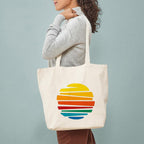 Heu Abstract Sunset Printed Canvas Tote Bag | Eco-Friendly Reusable Cotton Shoulder Bag | Colorful Minimal Design Shopping Tote for Women & Men