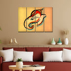 VIBECRAFTS 4 Pieces Ganesha Head Abstract Art Canvas Wall Painting Fitted With Wooden Frame For Home | Office | Living Room | Gift(PTVC4Pcs1_13522)