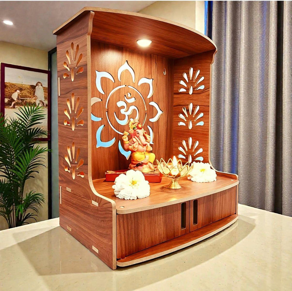 AKSHI Puja Mandap for Home, Office Mandir Wooden, Spiritual Home Decor, Mandir for Living Room (Brown A3)
