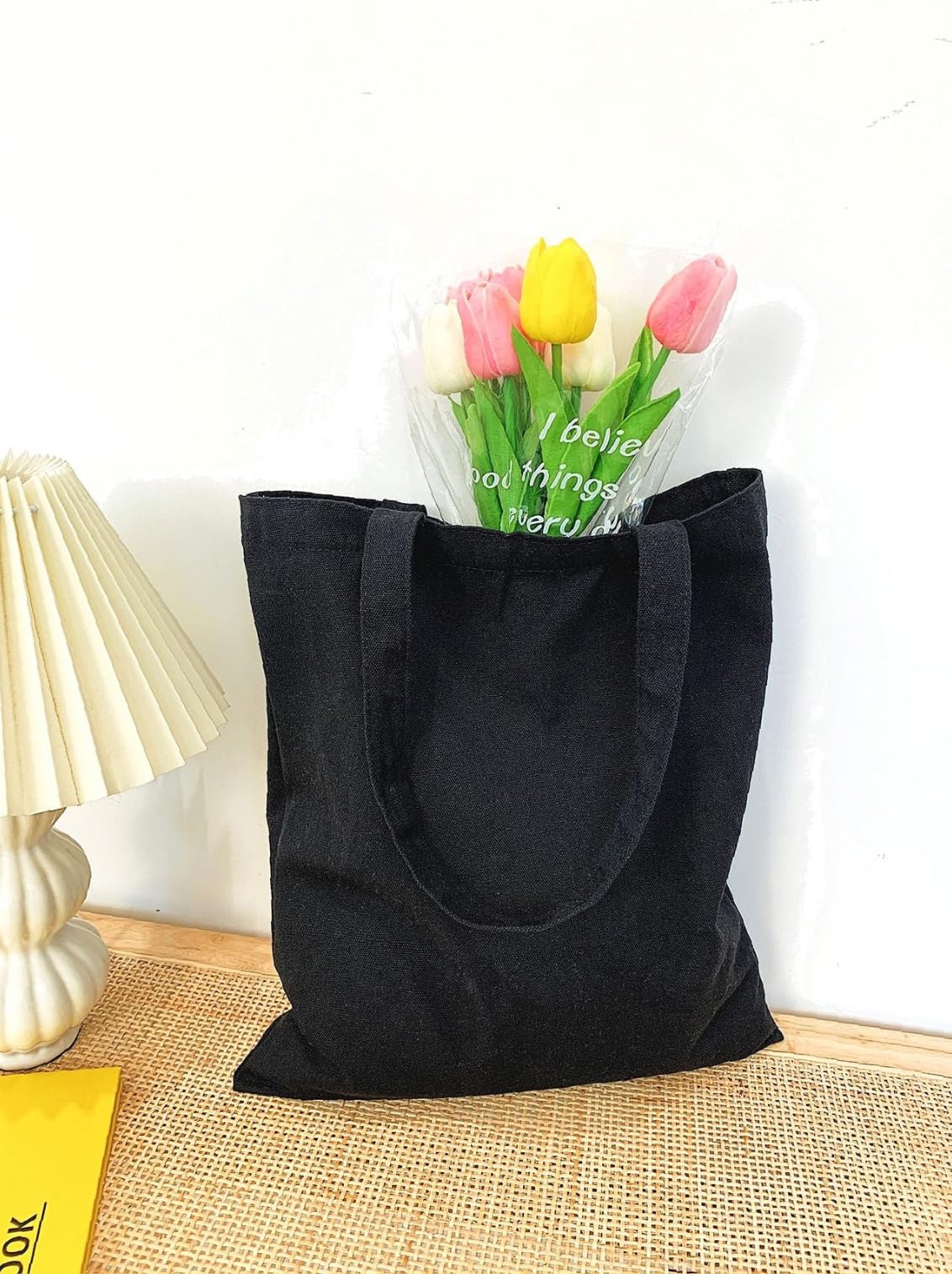Peach Blossom Reusable Zipper With Pouch Tote Bags, 100% Cotton Shopping/Grocery Bag, Multi-Purpose Bag 5kgs Capacity, Single Pack (BlackMomentnow)