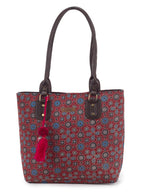 NEPRI Office Pouch Tote Bag | Stylish Set of 2 Tote Bags for Women| Vegan Leather & Handblock Printed Fabric Handbag with Double Handle Shoulder Strap| Daily & Travel Use | WPT-006-15