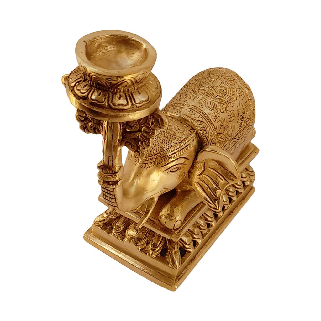 Artvarko Brass Elephant Tealight Candle Holder Fengsui Vastu for Good Luck Success Prosperity Home Decor Marriage House Warming Gift Height 8 Inches