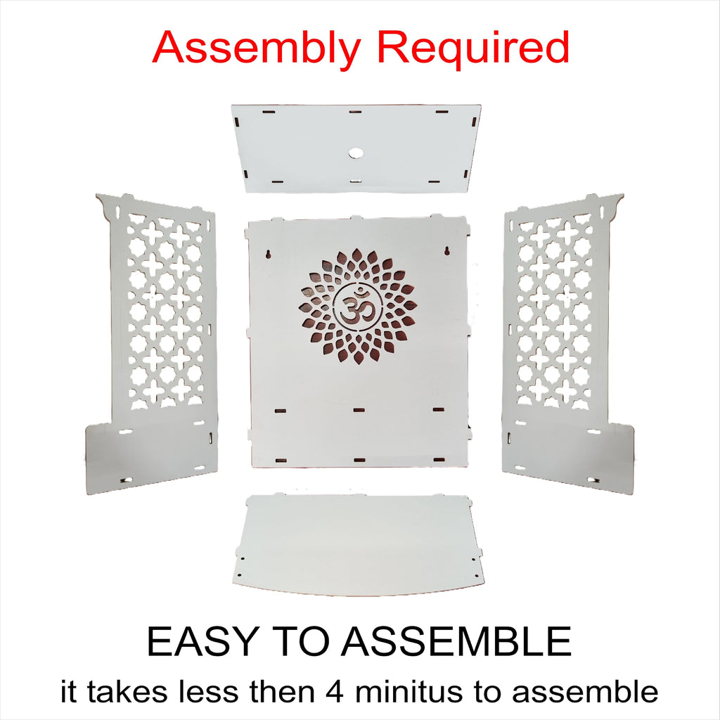 Devson Beautiful Wooden Temple | White MDF Pooja MANDIR for Home and Office use with LED SPOT Light | Engineered Wood Pooja Stand with Storage Shelves | Size - H 21 x L 16 x W 9 inch | S15DRWRW