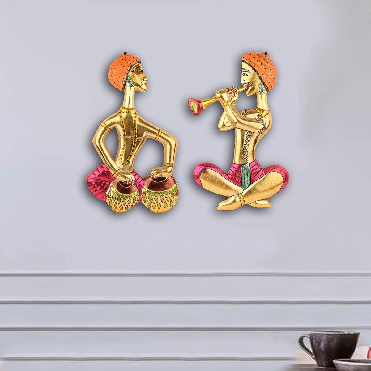 KridayKraft Metal Musical Man Set Multicolor Decor Your Home,Office Walls,Rajasthani Musicians showpiece Figurines, Gift Article...