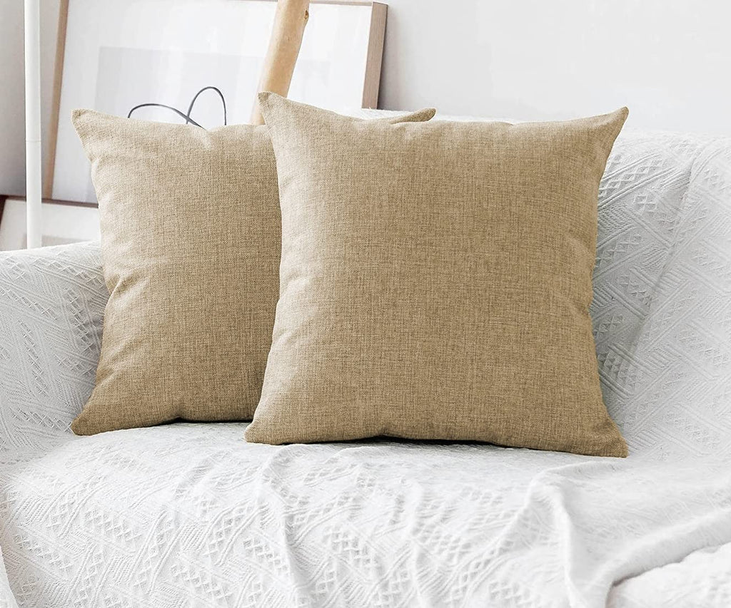 Khooti Decorative Poly Jute Square Cushion Cover Throw Pillow Cover Size - 24 x 24 Inches / 60 x 60 cm Colour - | Natural Linen | Set of 2 Pieces Material - Poly Jute Fabric