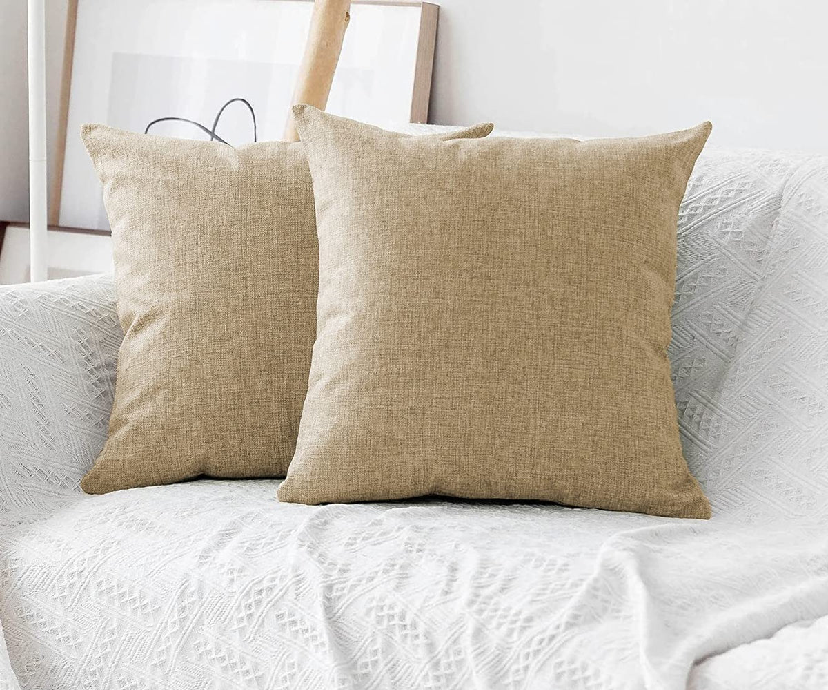 Khooti Decorative Poly Jute Square Cushion Cover Throw Pillow Cover Size - 24 x 24 Inches / 60 x 60 cm Colour - | Natural Linen | Set of 2 Pieces Material - Poly Jute Fabric