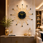 Modern Sunburst Metal Wall Clock Gold & Black for Living Room