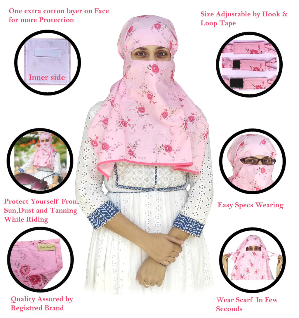 Switchon Export quality Cotton Innovative scarf with closer Hook and Loop Tape- Multi (Pink_Red)