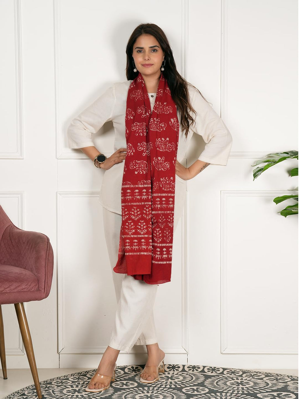 STYLE SHOES Women's Cotton Stole Tye&Dye Dupatta(ST-54LEAF)