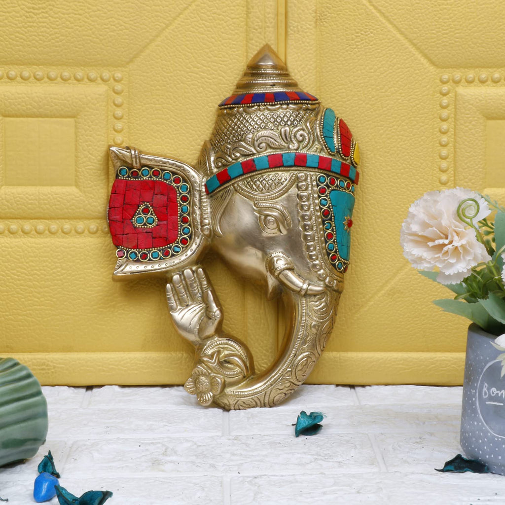 ARTVARKO Brass Ganesh Bhagwan Wall Hanging Idol Ganesha Statue Ganpati Murti for Home Entrance Décor Diwali Gift Ganesha with Large Ear Height 11 Inch.