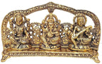 Prince Home Decor & Gifts Metal Laxmi Ganesh Saraswati Idol Decorative Platter with Diya (Golden, 25 X 6 X 14 cm)