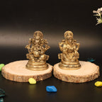 ARTVARKO Brass Laxmi Ganesha Idol Lakshmi Ganesh Murti Statue Pooja Gift and Home Décor 3.25 Inch Gold.