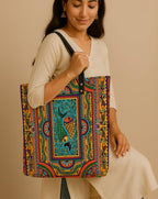 Kalankit Classic Tote Bag For Women | Canvas Printed Totes For Women | Aesthetic Shoulder College Bag For Girls | Vegan Leather Lightweight Everyday Bag | Gift for Woman | Multicolour Mandala