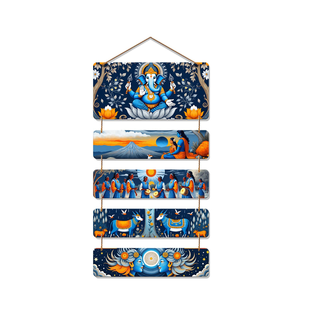 Artvibes Lord Ganpati Shri Sita Ramji & Cows Devotional Art Auspicious Wooden Art Work Wall Hanging | Spiritual Decor Items | Paintings | Wall Sculpture | Signs & Plaques | Gift Items (WH_6722N)