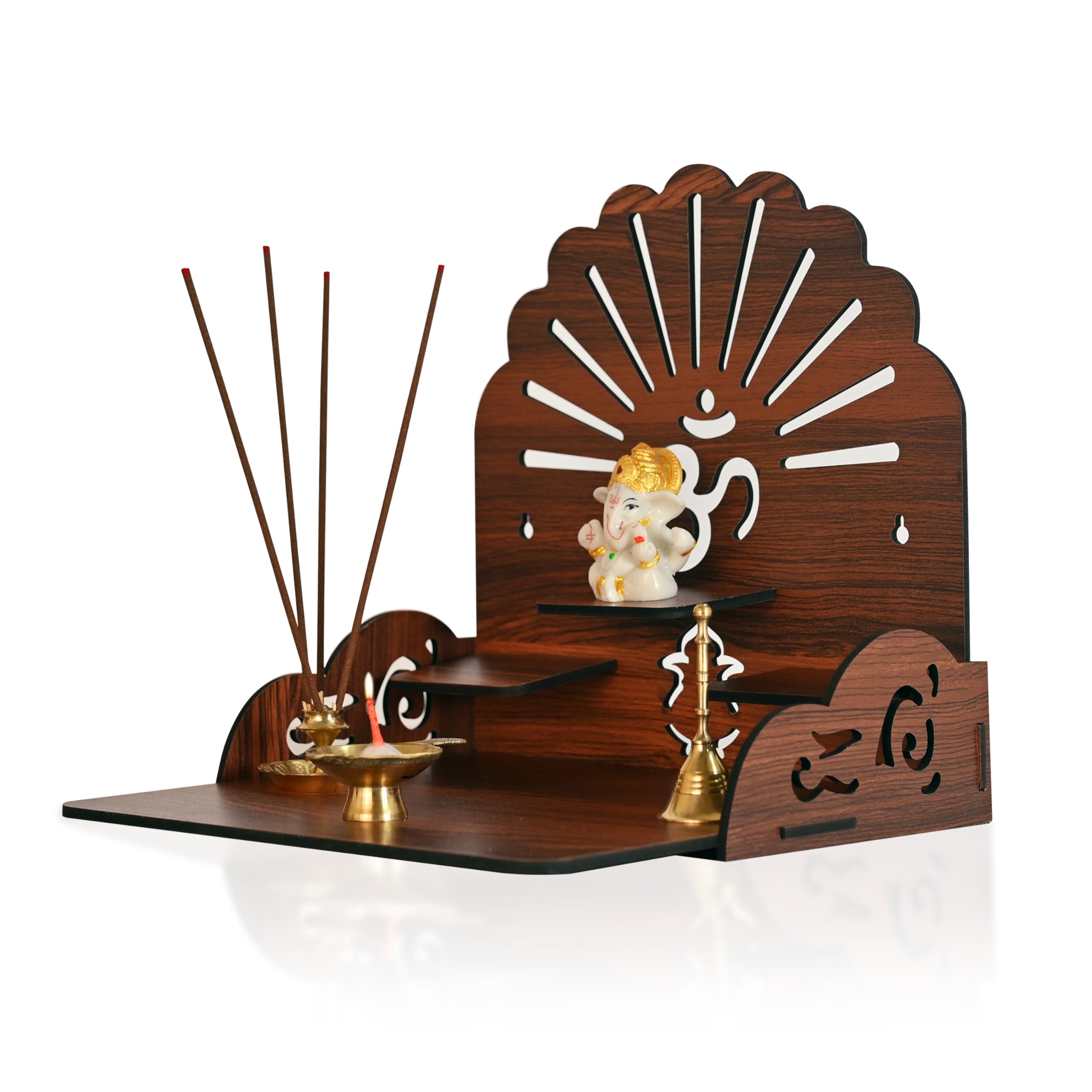 WONDER HUB Engineered Wooden puja mandir for Home, Office, Shop, Wall Mounted Medium Size : 25.5x24x25 Cm Wooden Temple